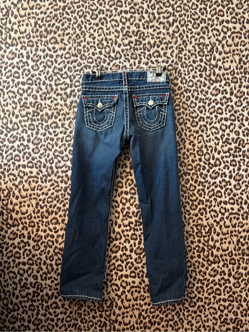 true religion Dark Blue Straight Leg Jeans with Contrast Pocket Stitching